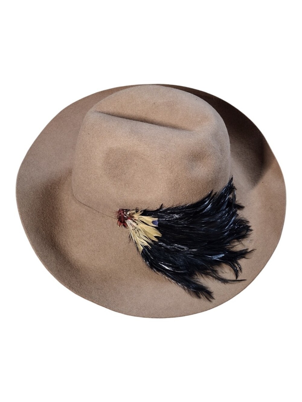 Vintage Chelton Wool Felt Fedora Hat with Feather Trim - Taupe